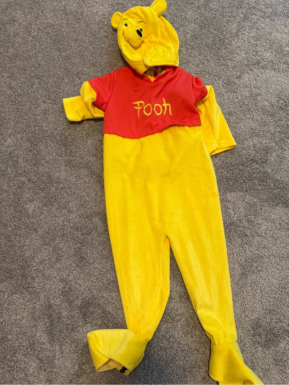 Disney Yellow and Red Pooh Hooded One-Piece Footie